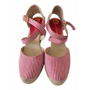 Adrienne Vittadini Brianna Red Striped Espadrille Wedge Sandal Women's 9.5